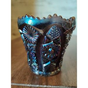 Imperial Glass Purple Amethyst Sawtooth HOBSTAR Carnival Glass Toothpick Holder